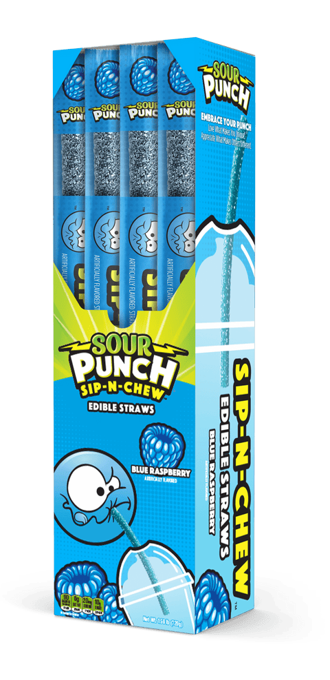 Sour Punch Sip-n-Chew Candy Straws Blue Raspberry 26g - Pack of 30