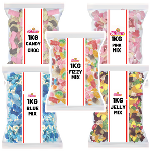 5 x 1kg Jelly Mix, Fizzy Mix, Choco Mix, Blue Mix and Pink Mix