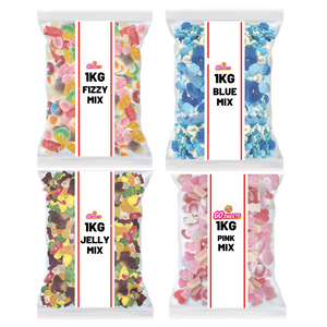 4 x 1kg Jelly Mix, Fizzy Mix, Blue Mix and Pink Mix