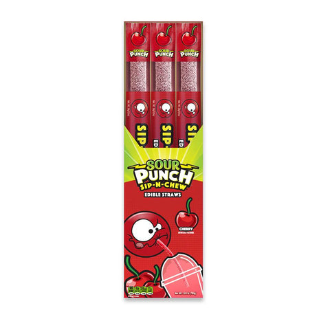 Sour Punch Sip-n-Chew Candy Straws Cherry 26g - Pack of 30