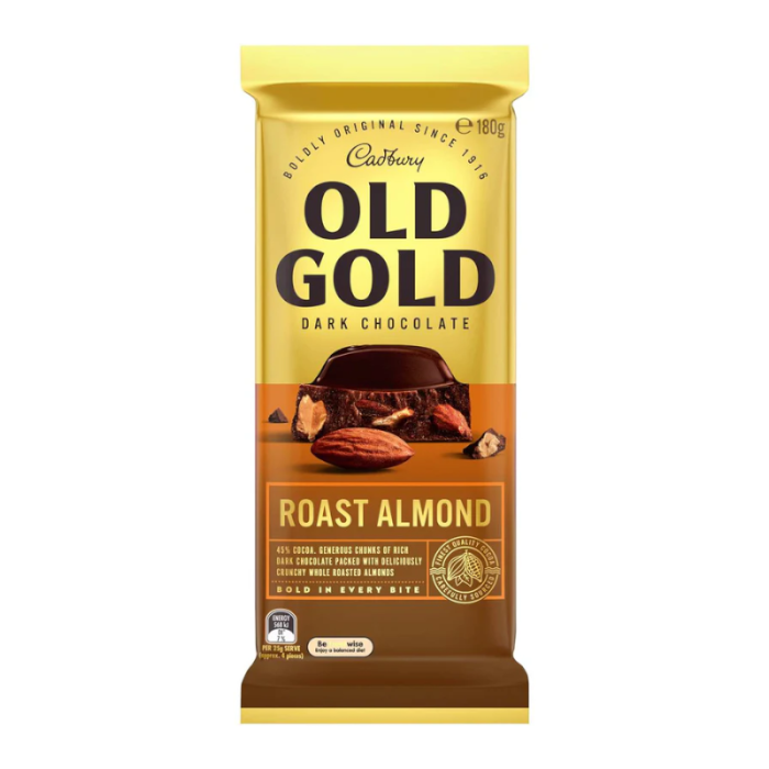 Cadbury's Old Gold Roasted Almond Dark Chocolate AUS 180g - Pack of 14