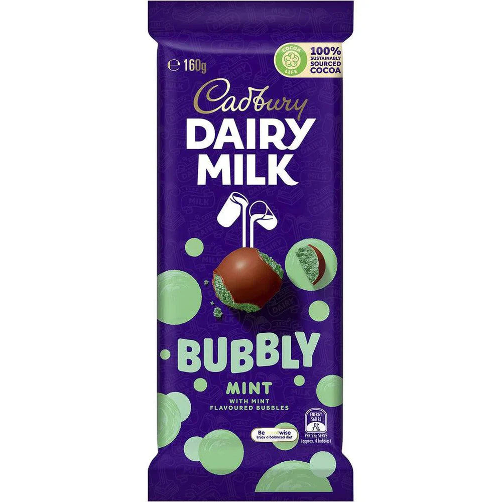 Cadbury's Dairy Milk Bubbly Mint AUS 160g - Pack of 11