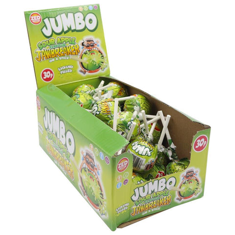 Zed Candy Jumbo Sour Apple Jawbreaker On A Stick 35g 30p PMP - 40 x 35g Lollipops