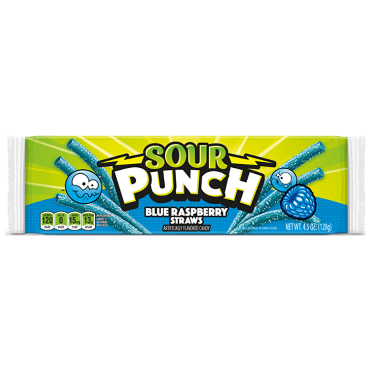 Sour Punch Blue Raspberry Straws 128g - 24 x 128g Bars