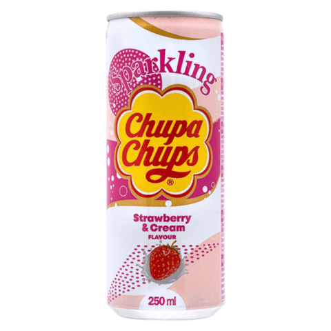 Chupa Chups Sparkling Strawberry and Cream Soda Can 250ml - 24 x 250ml Cans
