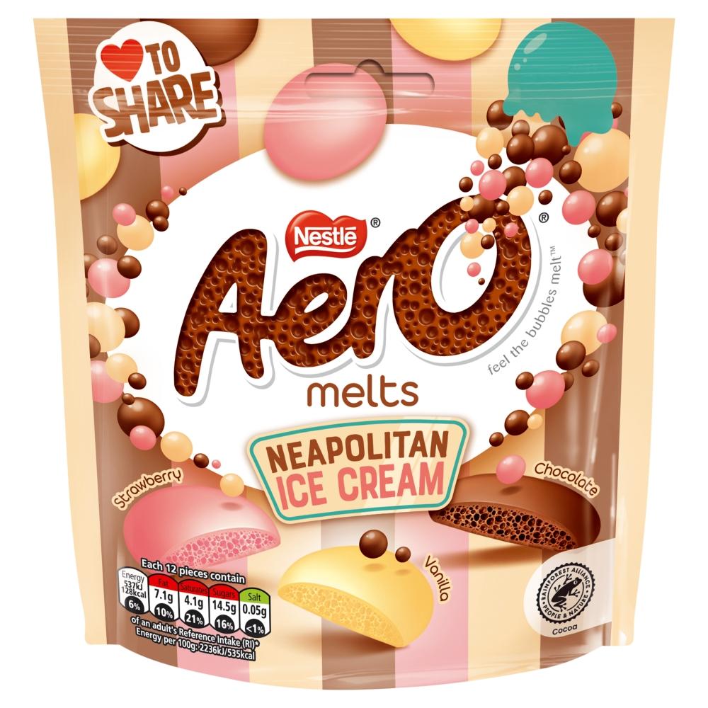 Aero Melts Chocolate Neapolitan Ice cream Sharing Bag 86g - 8 x 86g Pouches