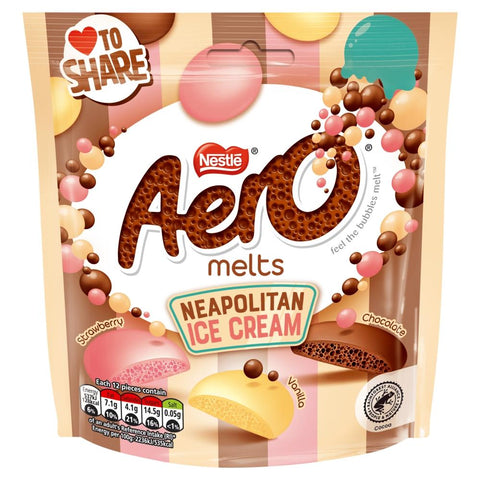Aero Melts Chocolate Neapolitan Ice cream Sharing Bag 86g - 8 x 86g Pouches