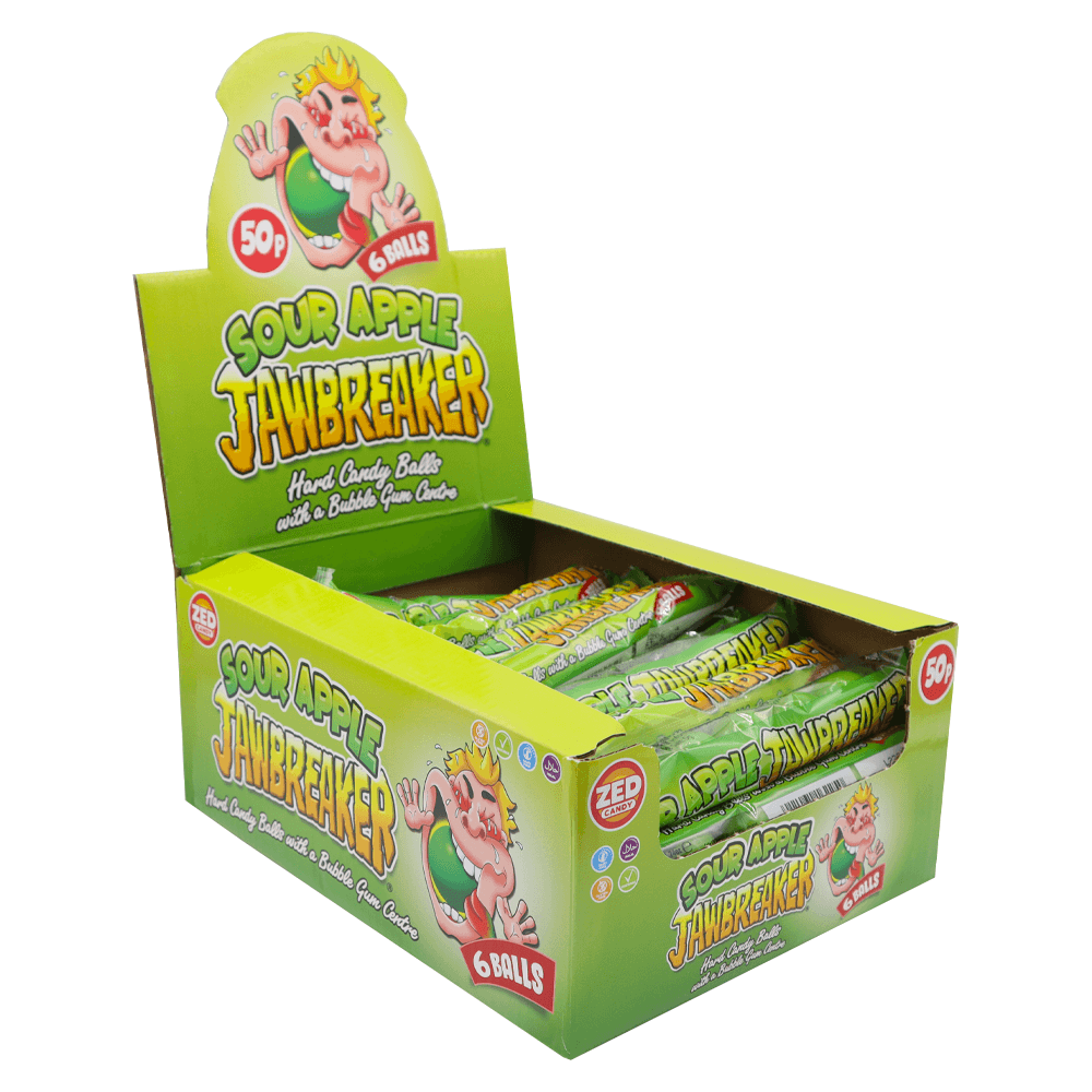 Zed Candy Sour Apple Jawbreaker 6 Ball Pack 49.5g 50p PMP - 24 x 49.5g Packs