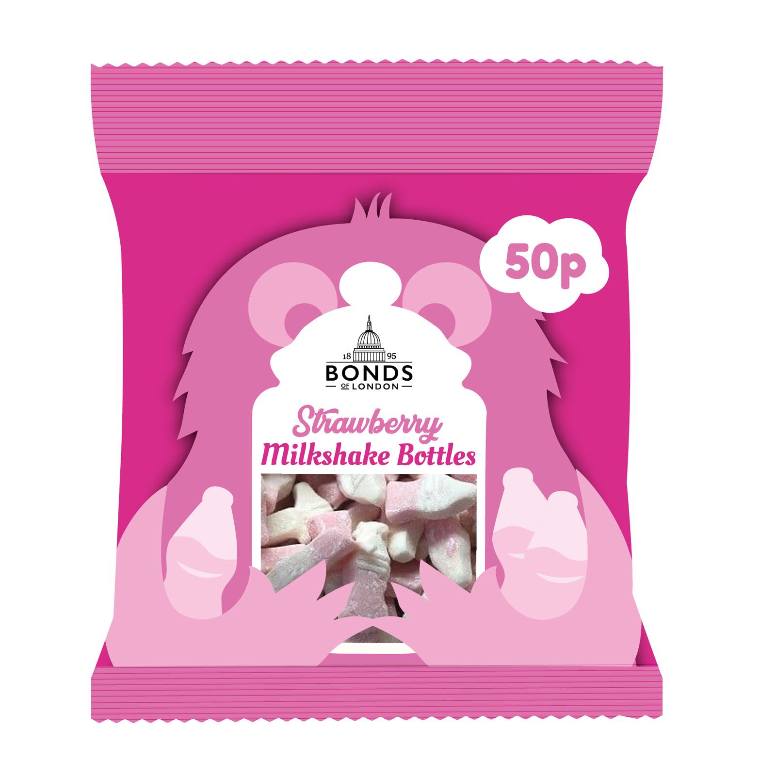 Bonds Strawberry Milkshake Bottles Treat Bags 50g 50p PMP - 20 x 50g Bags