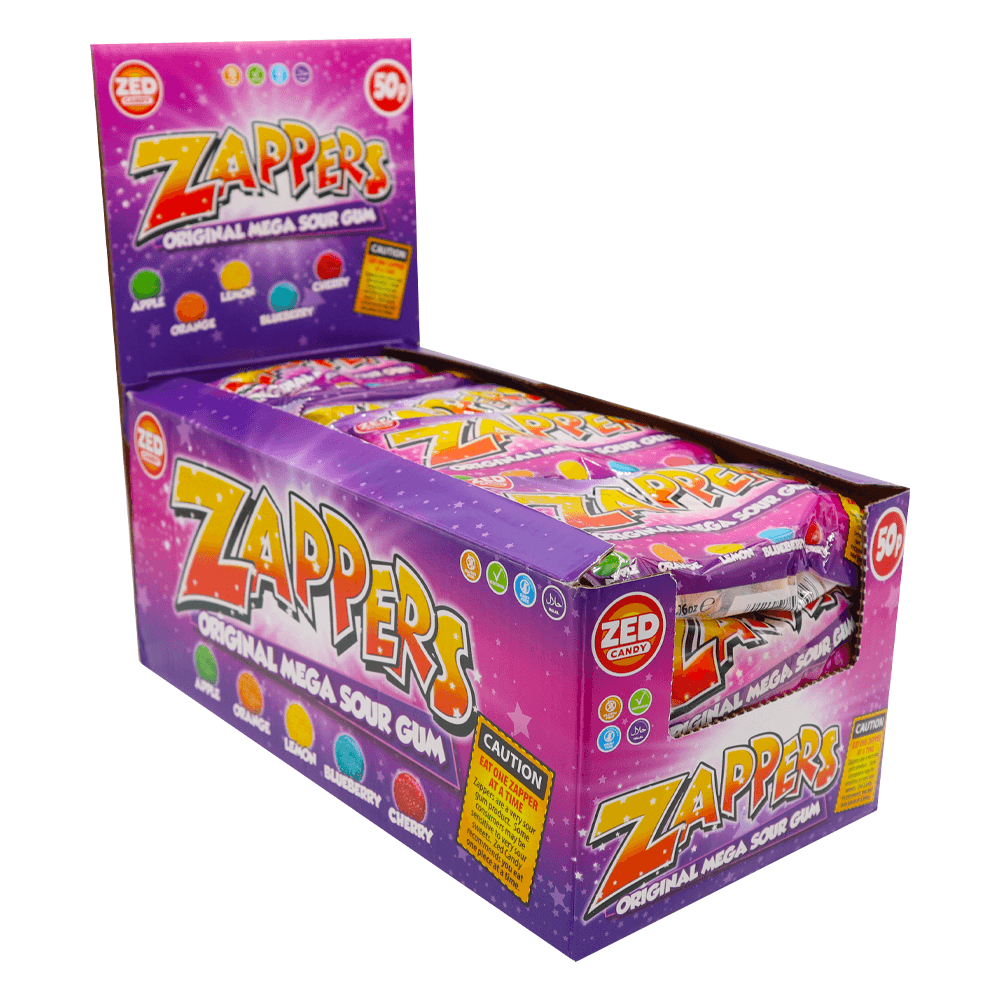 Zed Candy Zappers Original Mega Sour Gum 50g 50p PMP - 24 x 50g Bags