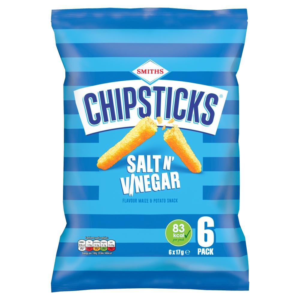 Chipsticks Salt & Vinegar Multipack Crisps 6 Pack - 18 x (6 x 17g) Multipacks