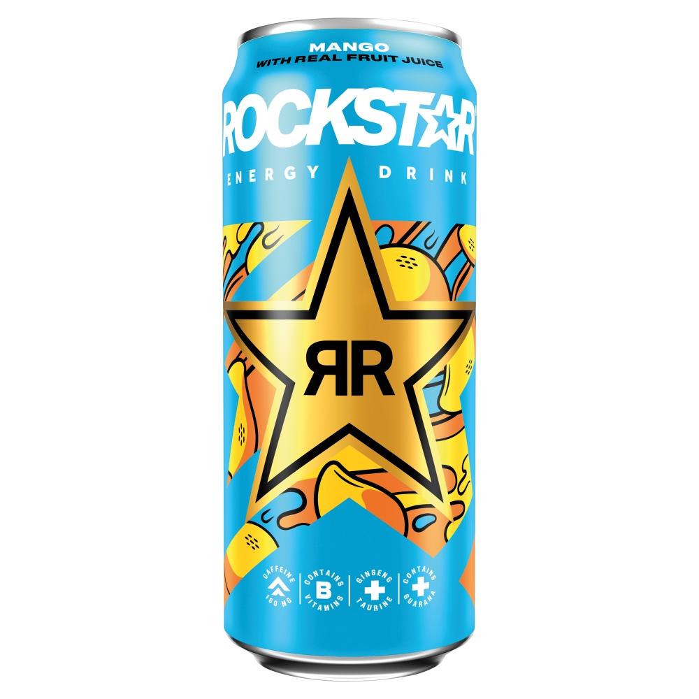 Rockstar Energy Drink Mango with Real Fruit Juice Can 500ml - 12 x 500ml Cans