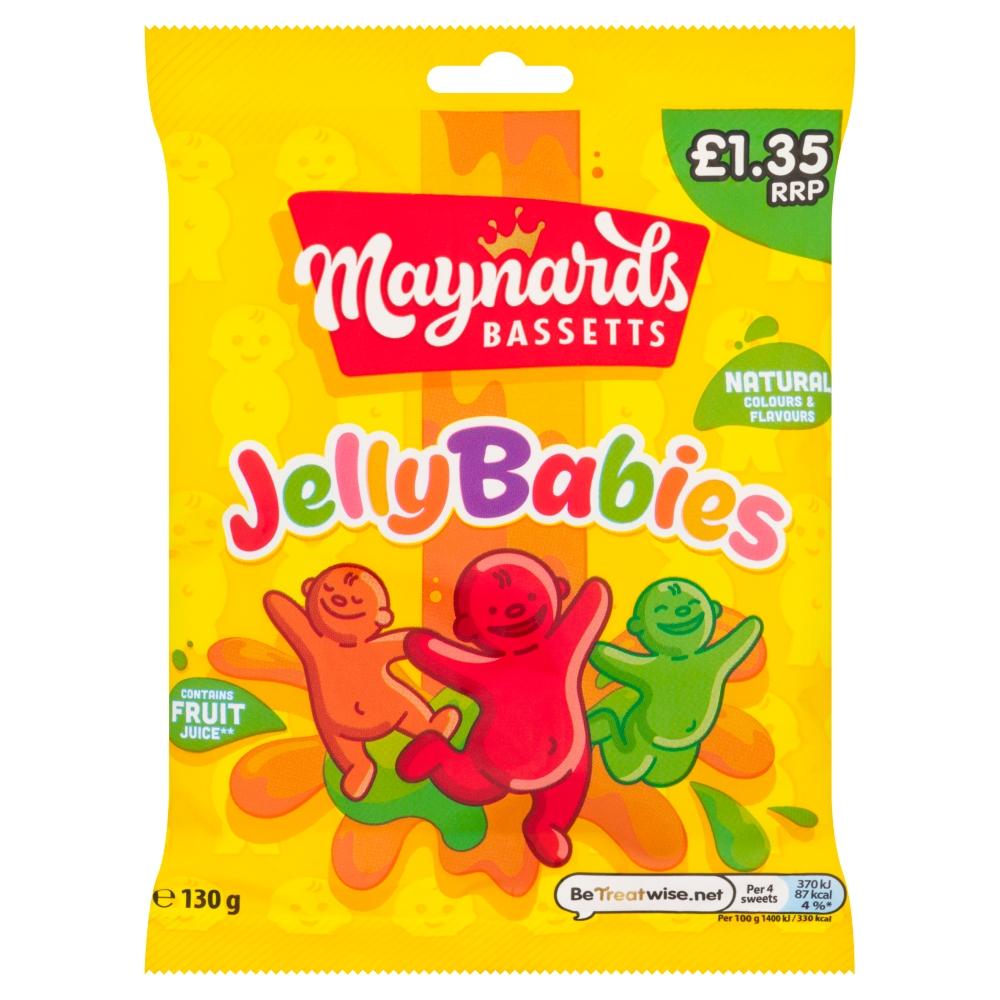 Maynards Bassetts Jelly Babies Sweets Bag 130g £1.35 PMP - 10 x 130g Bags