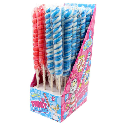 Crazy Candy Factory Strawberry & Bubblegum Twist Lollipops 80g - 24 x 80g Lollipops