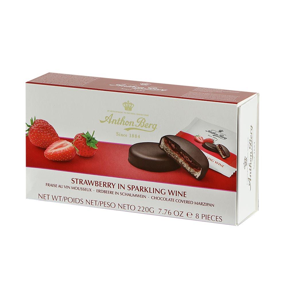 Anthon Berg Strawberry in Sparkling Wine Chocolate Covered Marzipan 220g - 12 x 220g Packs