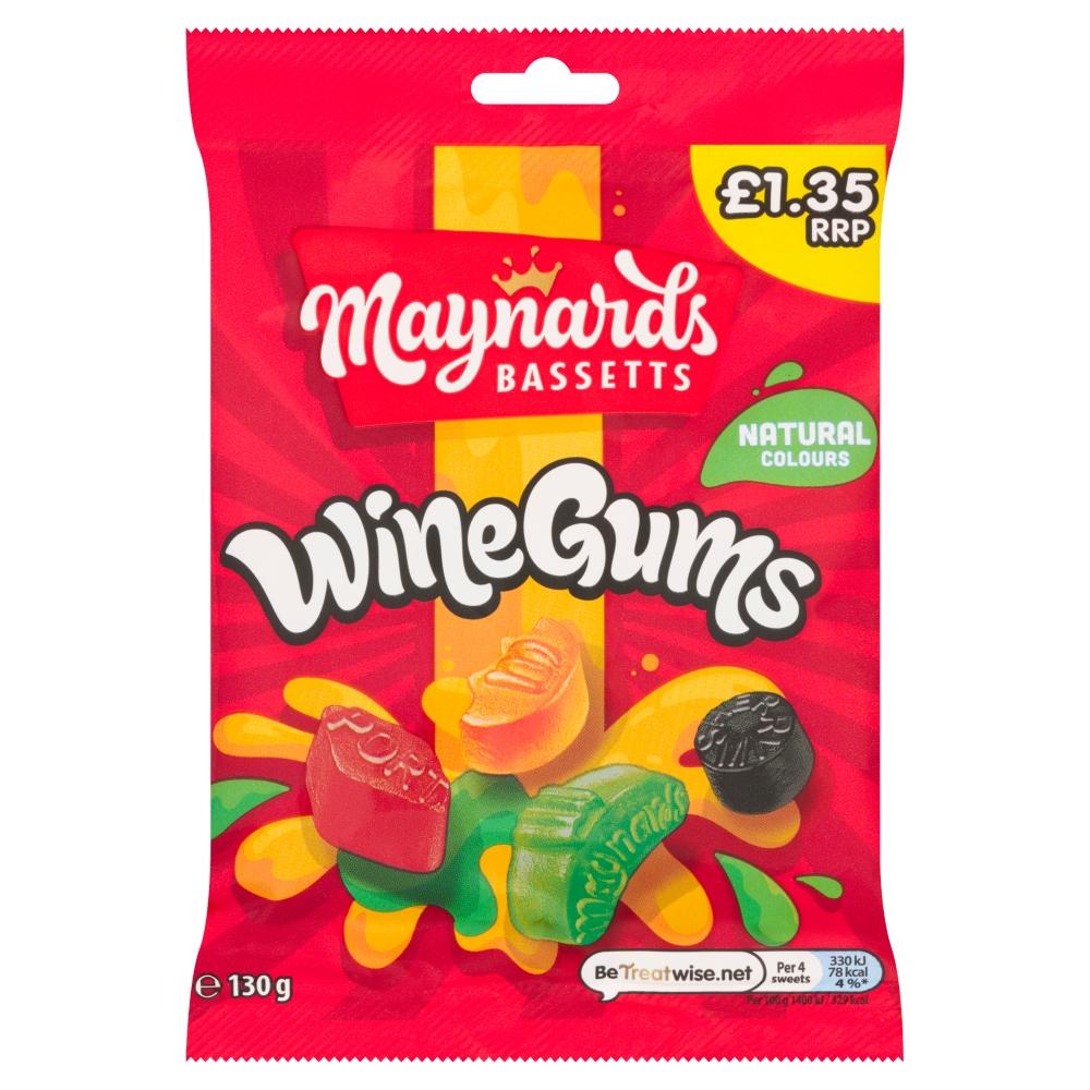Maynards Bassetts Wine Gums Sweets Bag 130g £1.35 PMP - 10 x 130g Bags