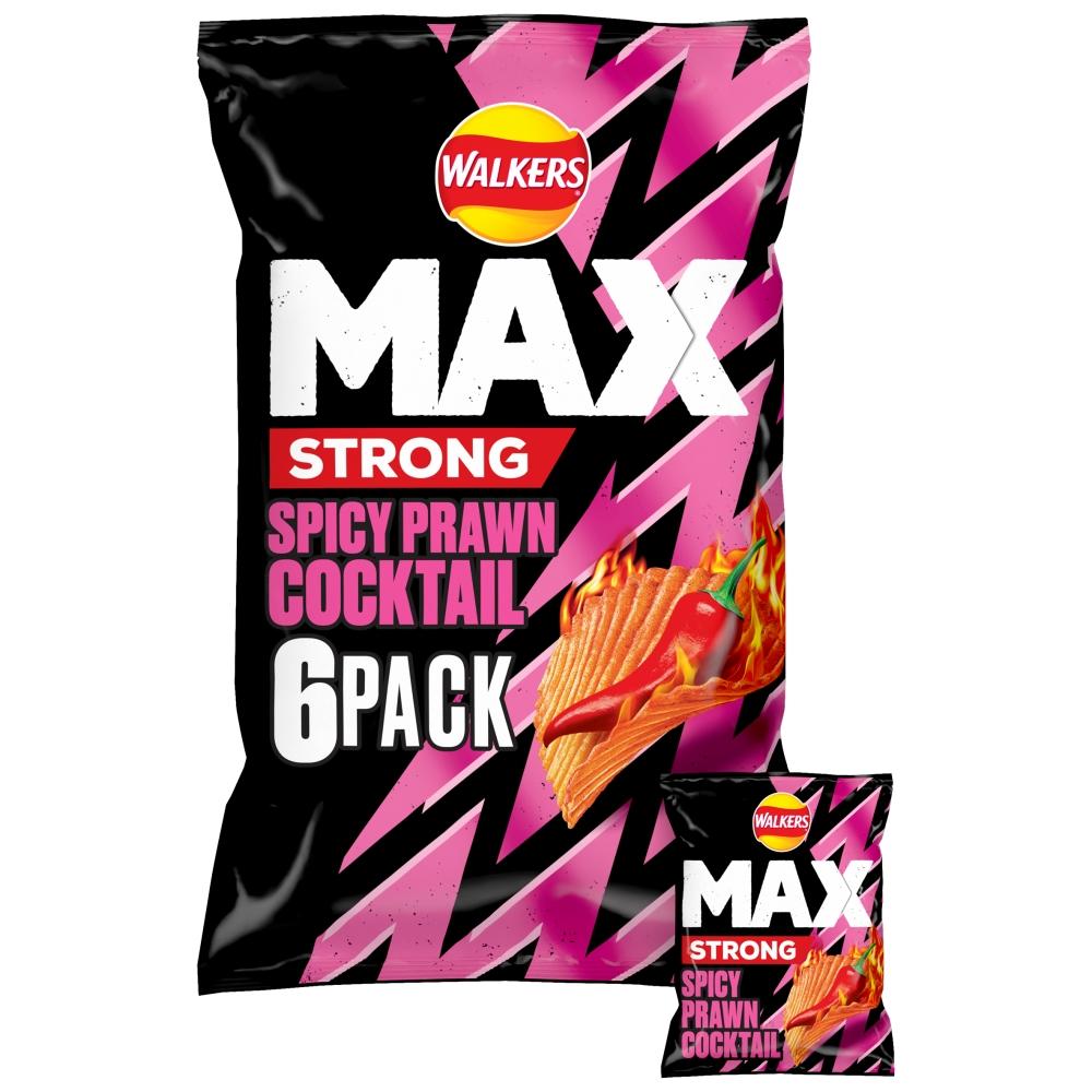 Walkers Max Strong Spicy Prawn Cocktail 6 Pack - 12 x (6 x 27g)