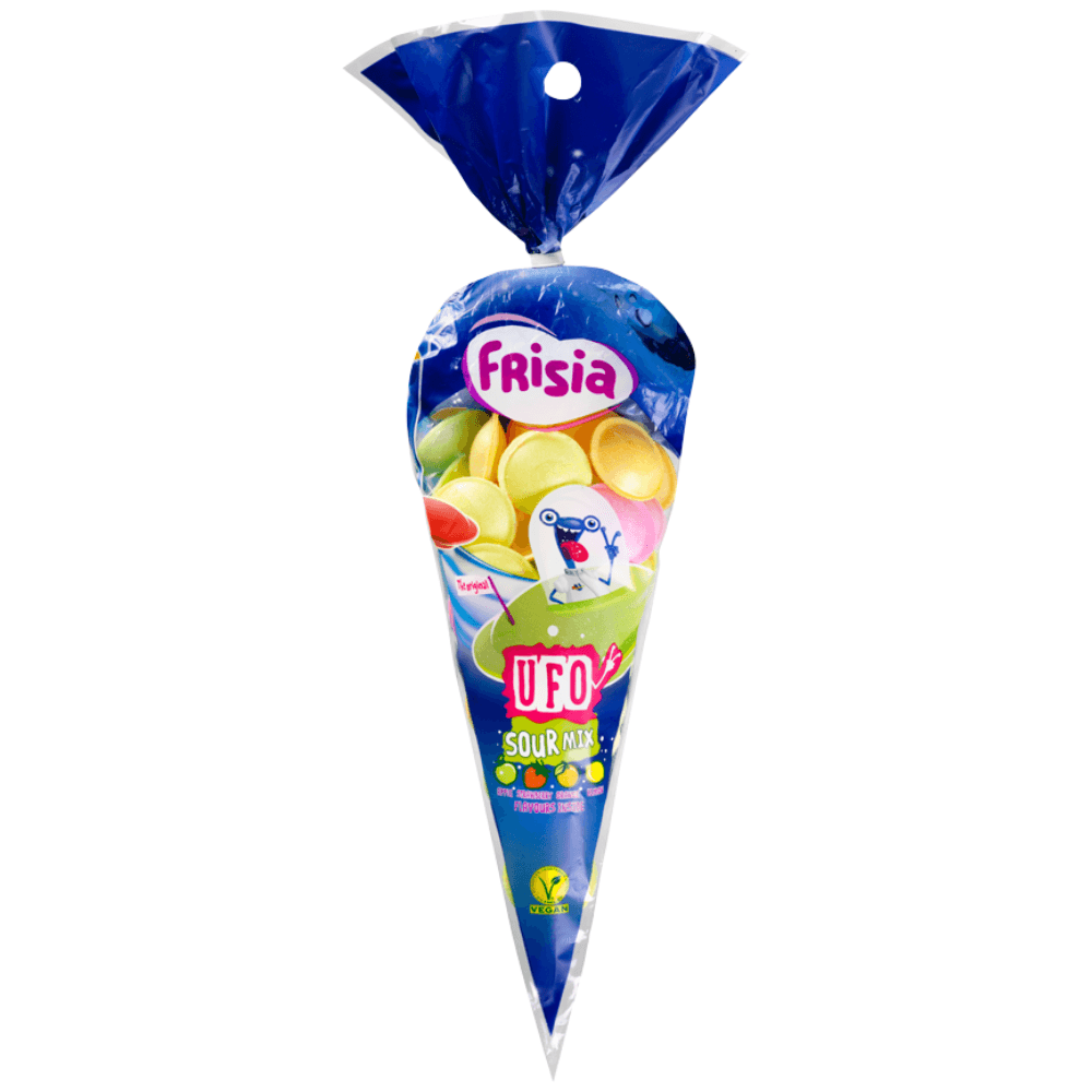 Frisia Sour Fruit Flavoured Flying Saucers Cone Bag 45g - 21 x 45g Bags