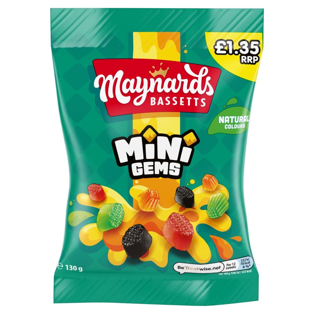 Maynards Bassetts Mini Gems Sweets Bag 130g £1.35 PMP - 10 x 130g Bags