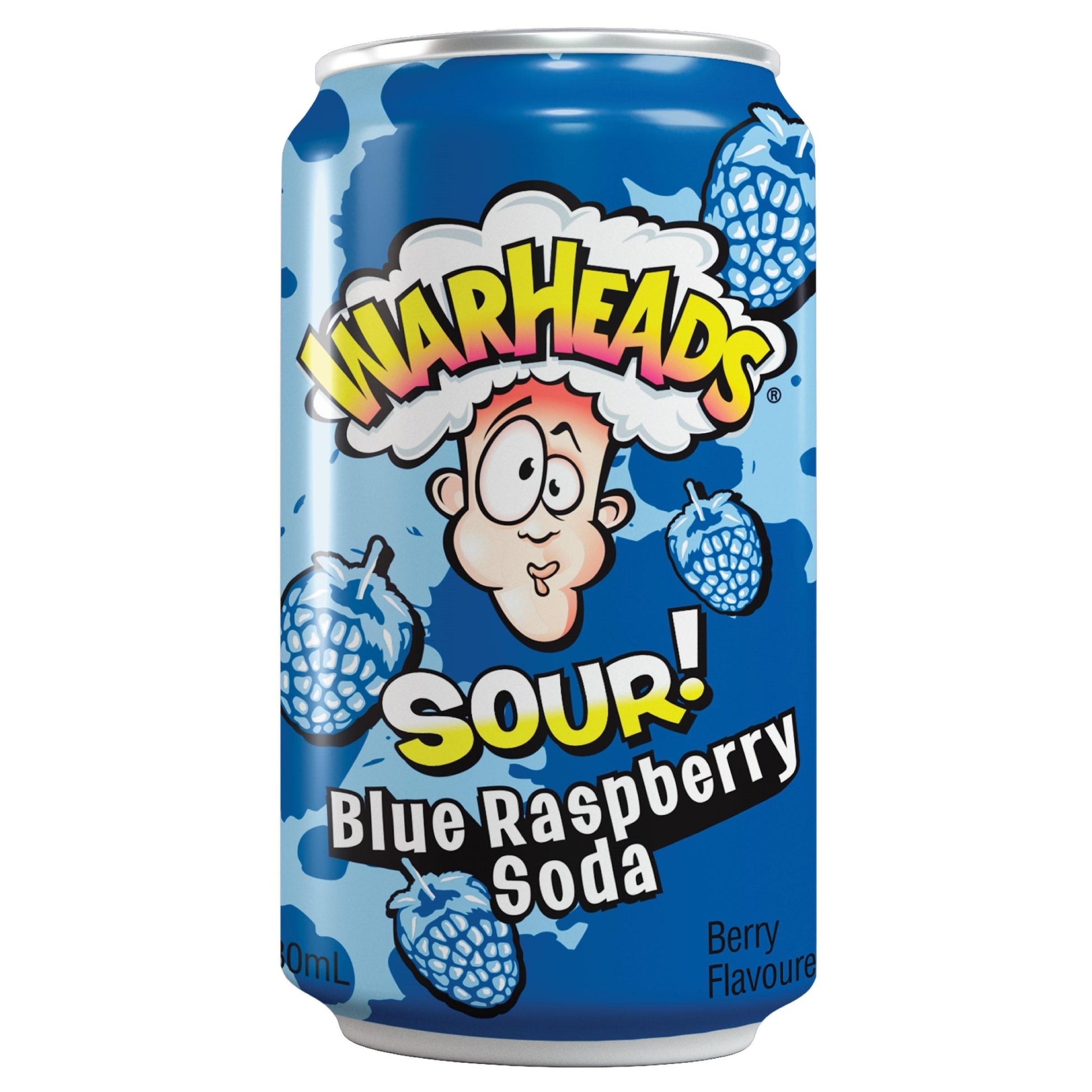 Warheads Sour Blue Raspberry Soda Can 330ml - 12 x 330ml Cans