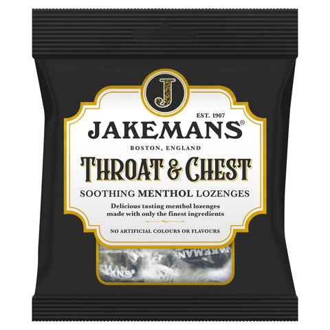Jakemans Throat & Chest Soothing Menthol Lozenges 73g - 12 x 73g Bags