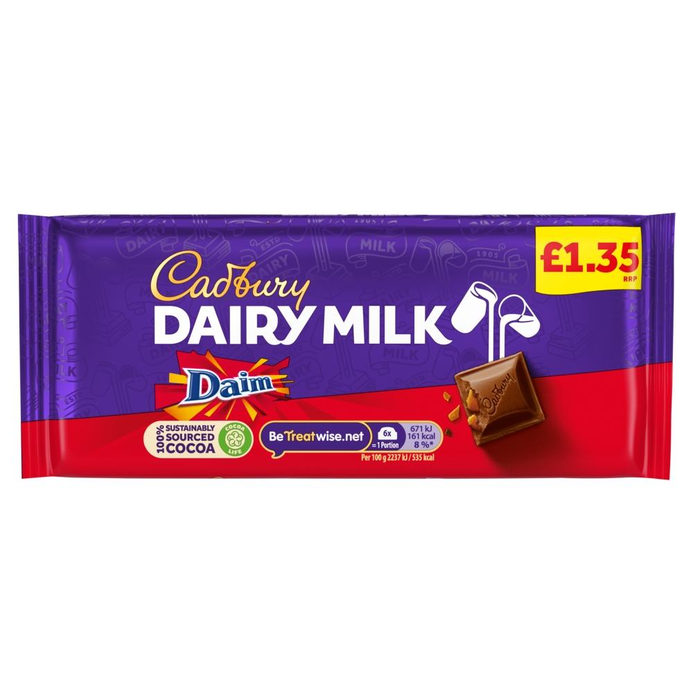Cadbury Dairy Milk Daim Chocolate Bar 120g £1.35 PMP - 18 x 120g Bars