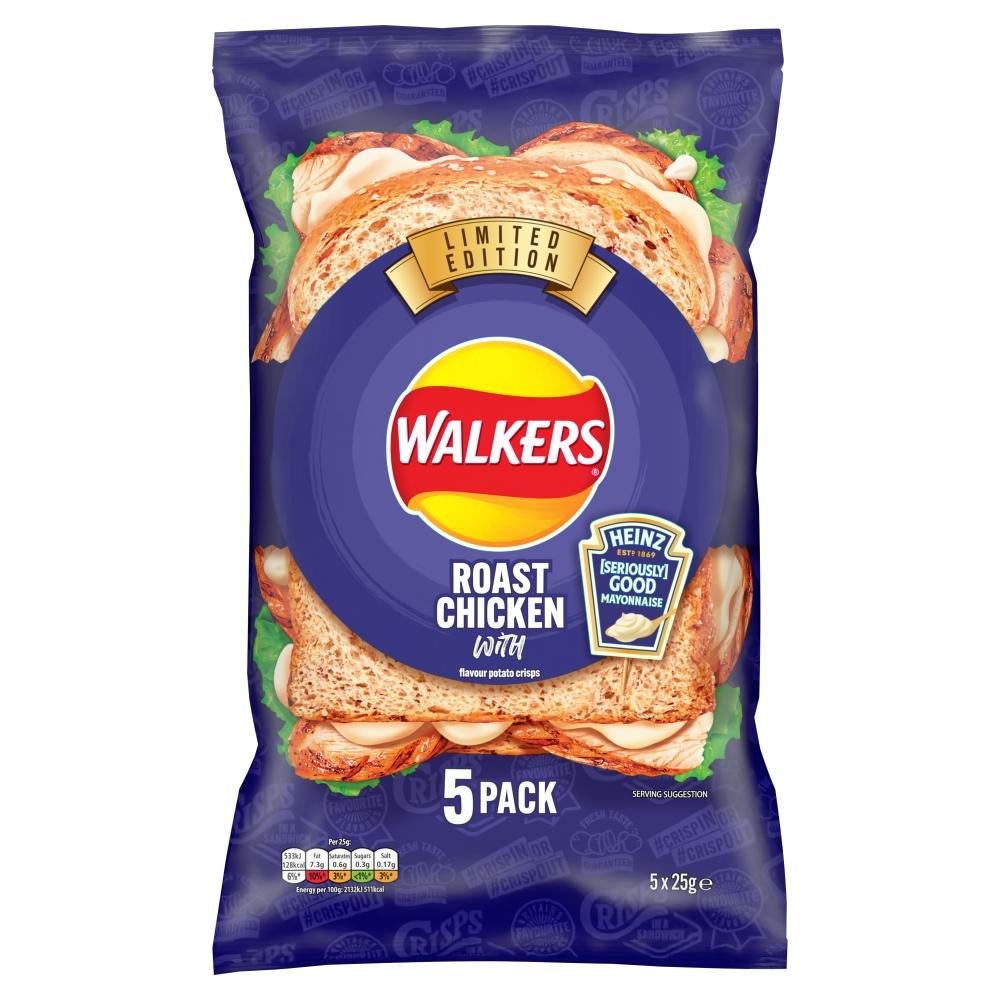 Walkers Roast Chicken with Heinz Mayo Multipack Crisps 5 Pack - 18 x (5 x 25g) Multipacks