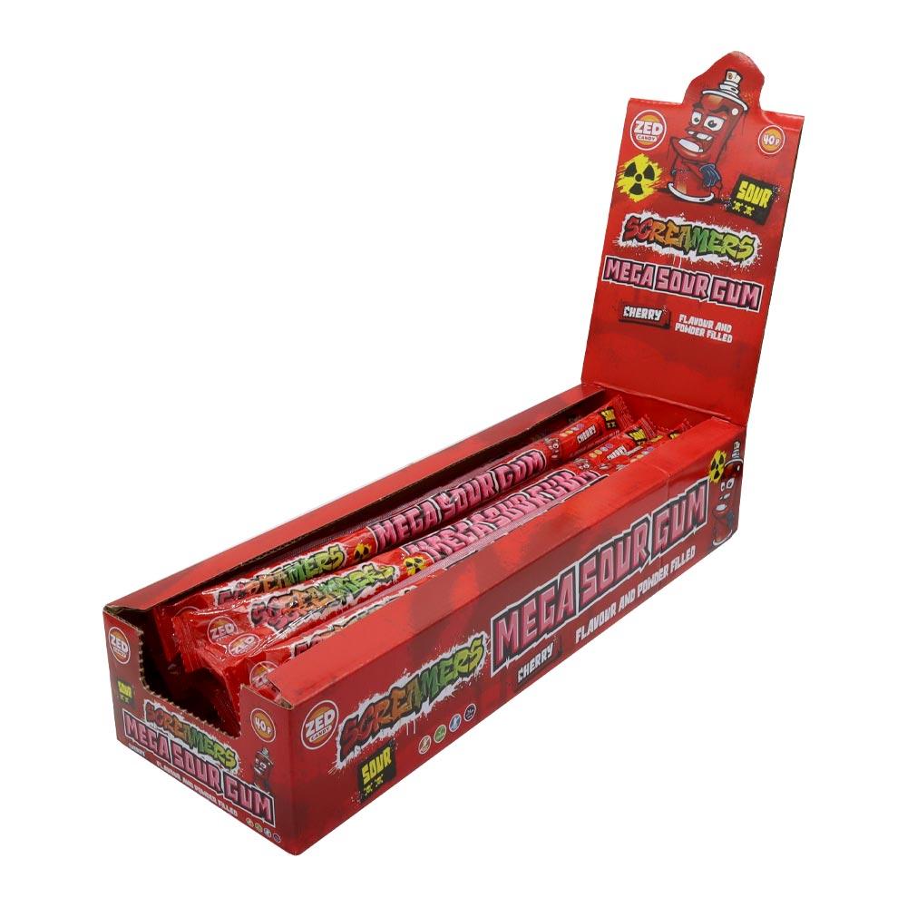 Zed Candy Screamers Mega Sour Cherry Gum Pack 30g - 30 x 30g Packs