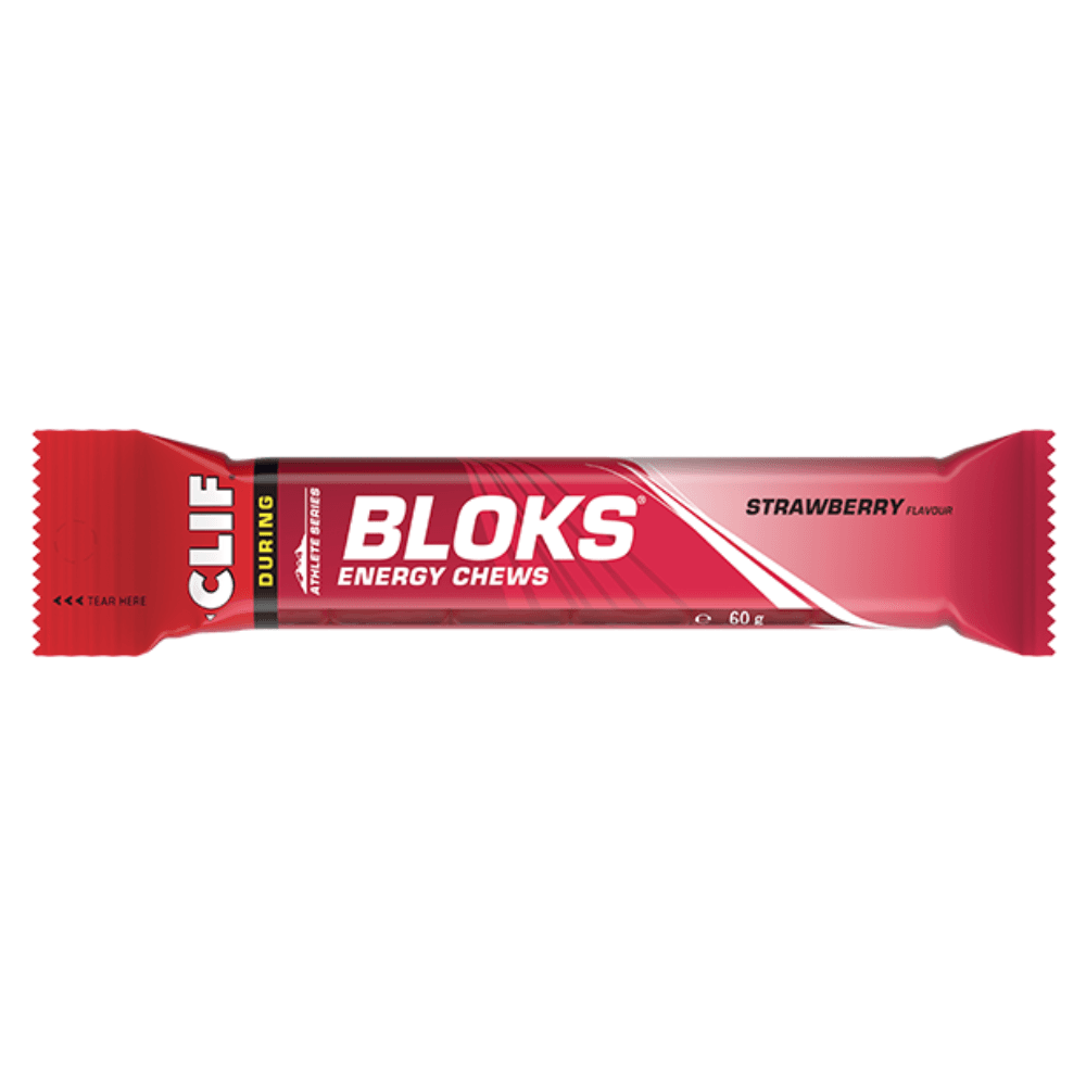 Clif Bloks Energy Chews Strawberry Flavour + Caffeine Bar 60g - 18 x 60g Bars
