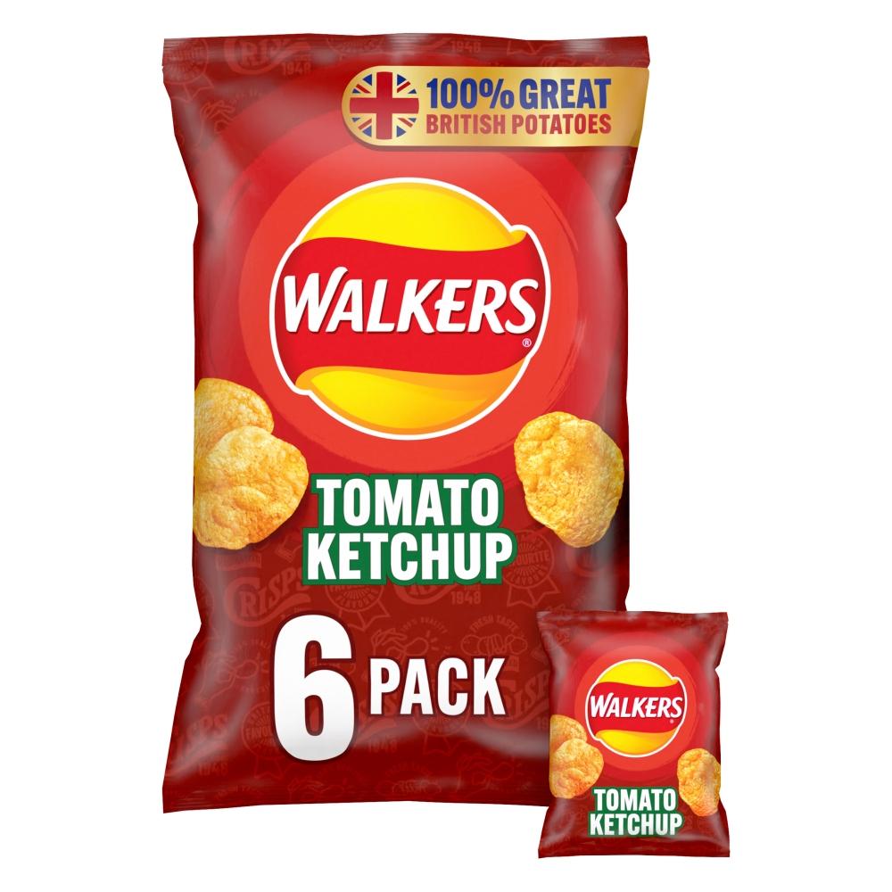 Walkers Tomato Ketchup Crisps 6 Pack - 18 x (6 x 25g)