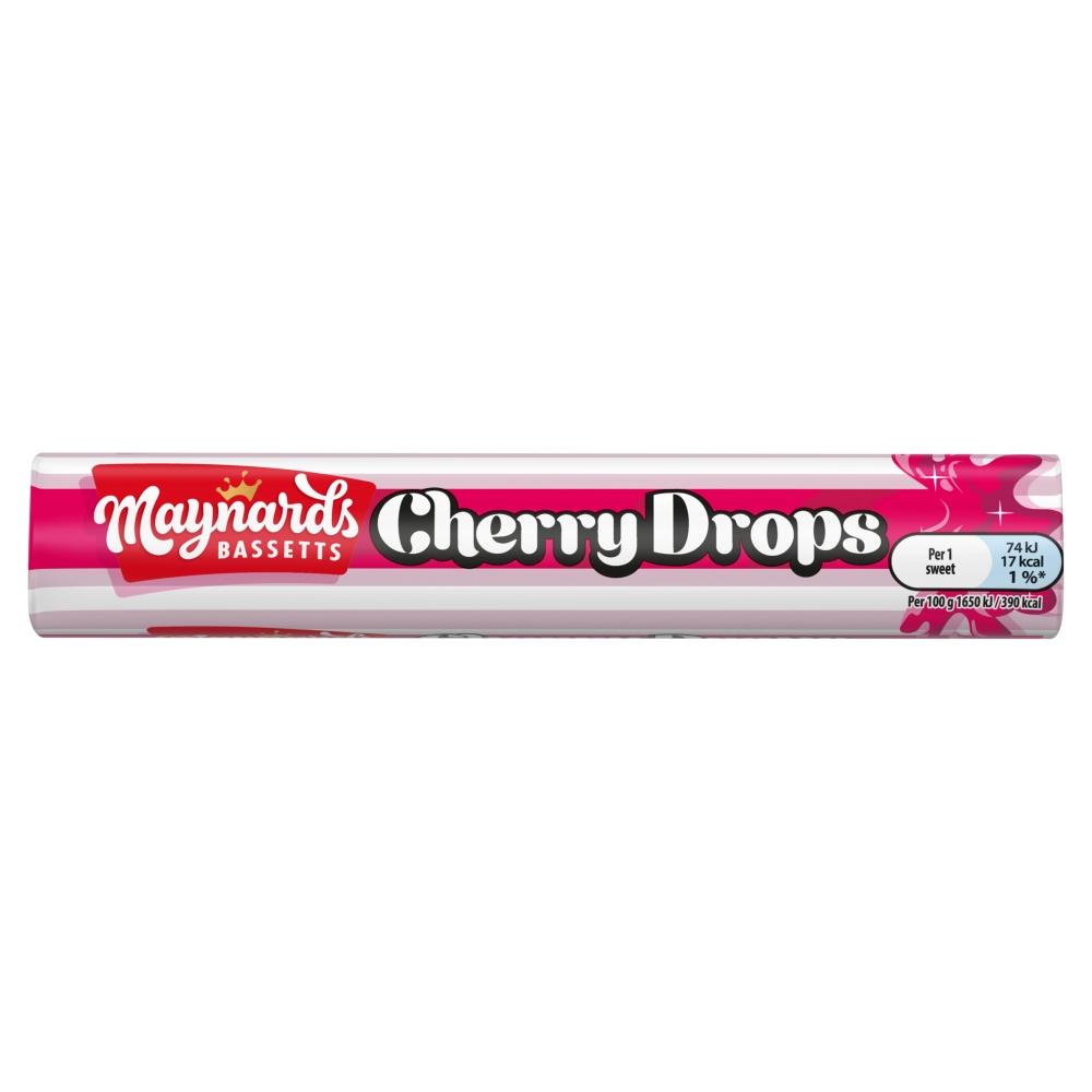 Maynards Bassetts Cherry Drops Sweets Roll 45g - 40 x 45g Packs