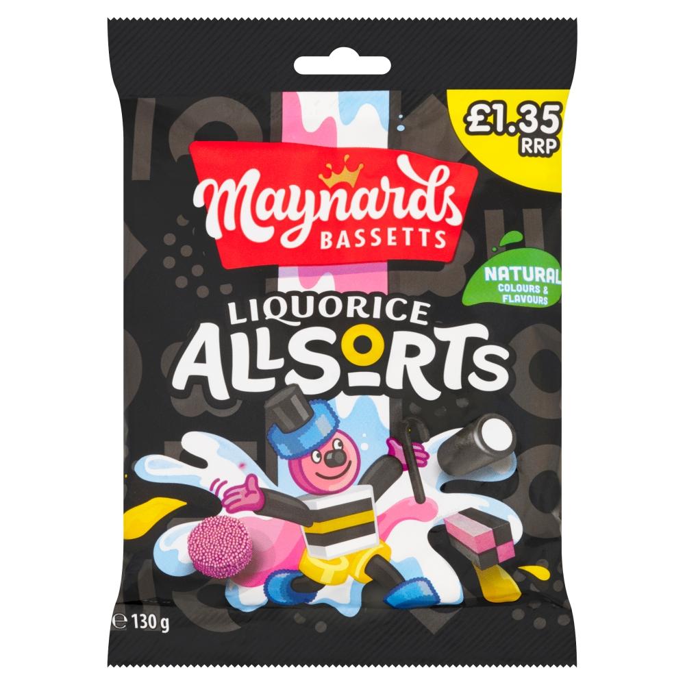 Maynards Bassetts Liquorice Allsorts Sweets Bag 130g £1.35 PMP - 10 x 130g Bags