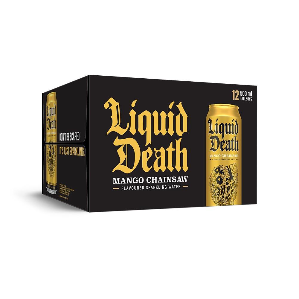 Liquid Death Mango Chainsaw Mountain Water Can 500ml - 12 x 500ml Cans