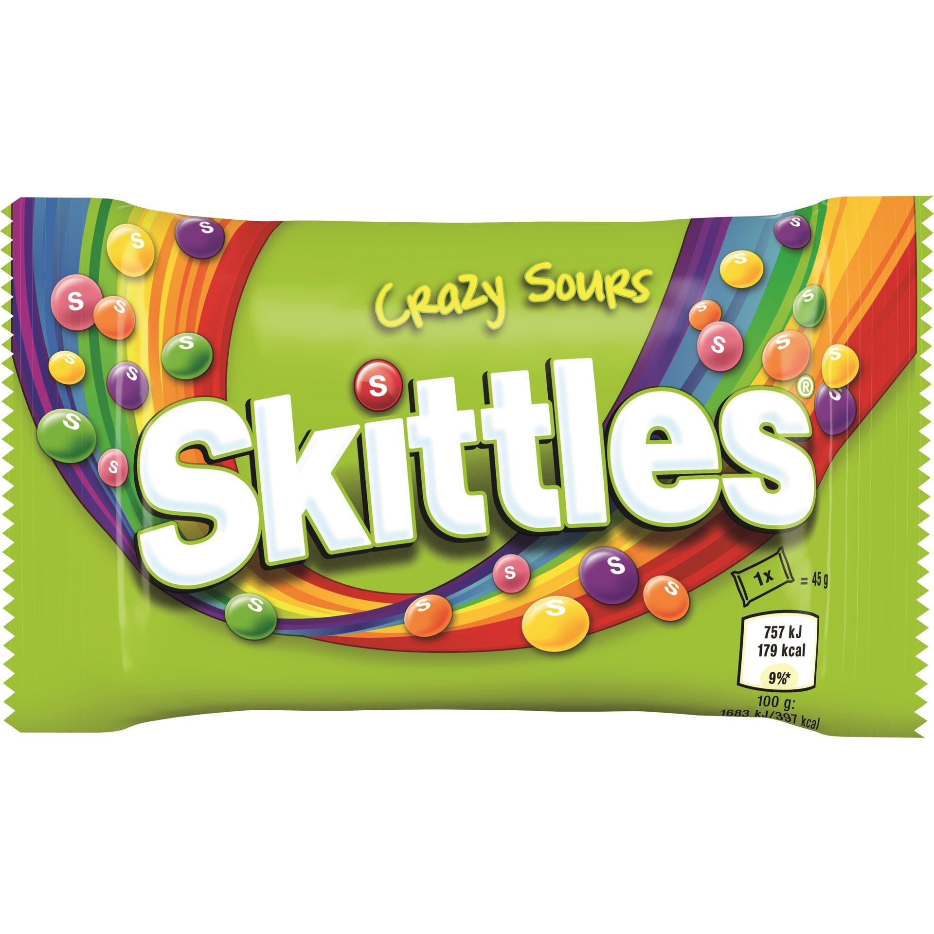 Skittles Vegan Chewy Crazy Sour Sweets Fruit Flavoured Bag 45g - 36 x 45g Bags