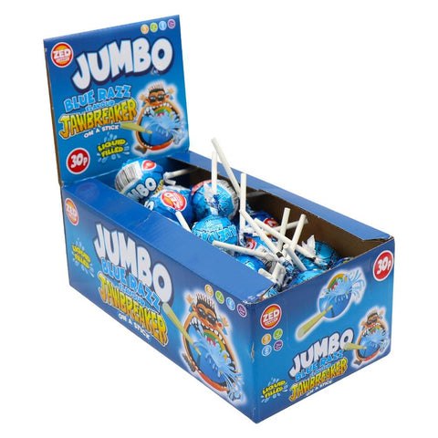 Zed Candy Jumbo Blue Raspberry Apple Jawbreaker On A Stick 35g 30p PMP - 40 x 35g Lollipops