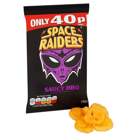 Space Raiders Saucy BBQ Crisps 25g 40p PMP - 36 x 25g Bags