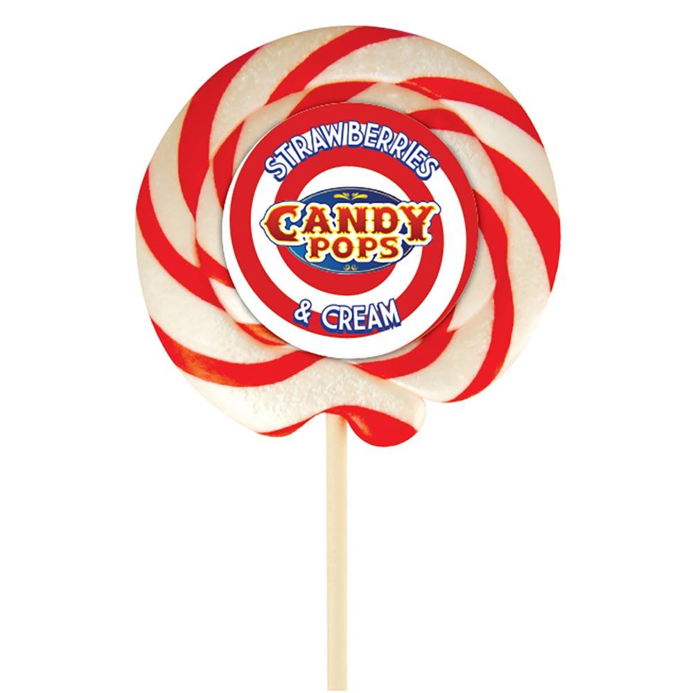 Candy Pops Large Strawberry & Cream Wheel Lollies 75g - 30 x 75g Lollipops