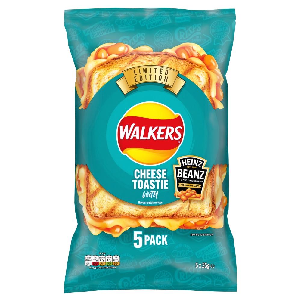 Walkers Cheese Toastie with Heinz Baked Beans Multipack Crisps 5 Pack - 18 x (5 x 25g) Multipacks