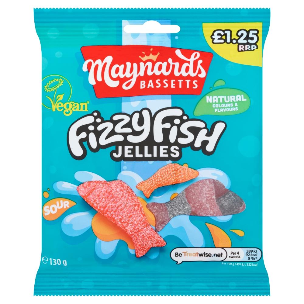 Maynards Bassetts Fizzy Fish Jellies Bag 130g £1.25 PMP - 12 x 130g Bags