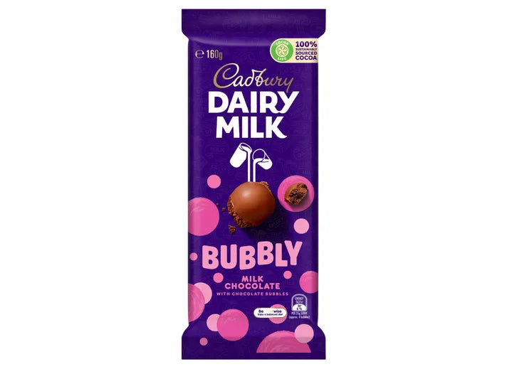 Cadbury's Dairy Milk Bubbly Milk Chocolate AUS 160g - Pack of 11